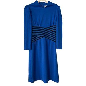 Umba For Parnes Feinstein Vintage Midi Dress Womens M Blue Retro Career Work